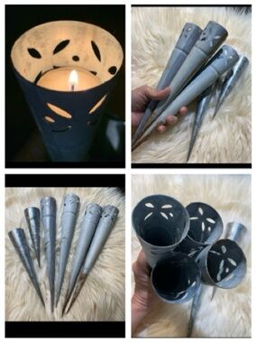 SALE!! Metal Garden Planter stake tealight holder vintage
